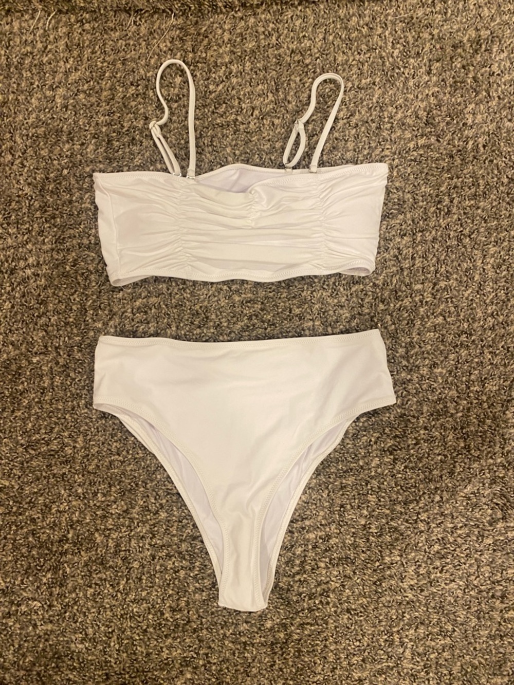 White Ruched Bandeau High-Waist Bikini Set
